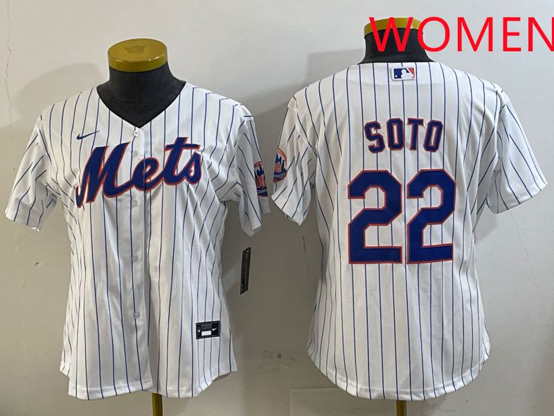 Women New York Mets #22 Soto White Stirpe Game 2025 Nike MLB Jersey style 4